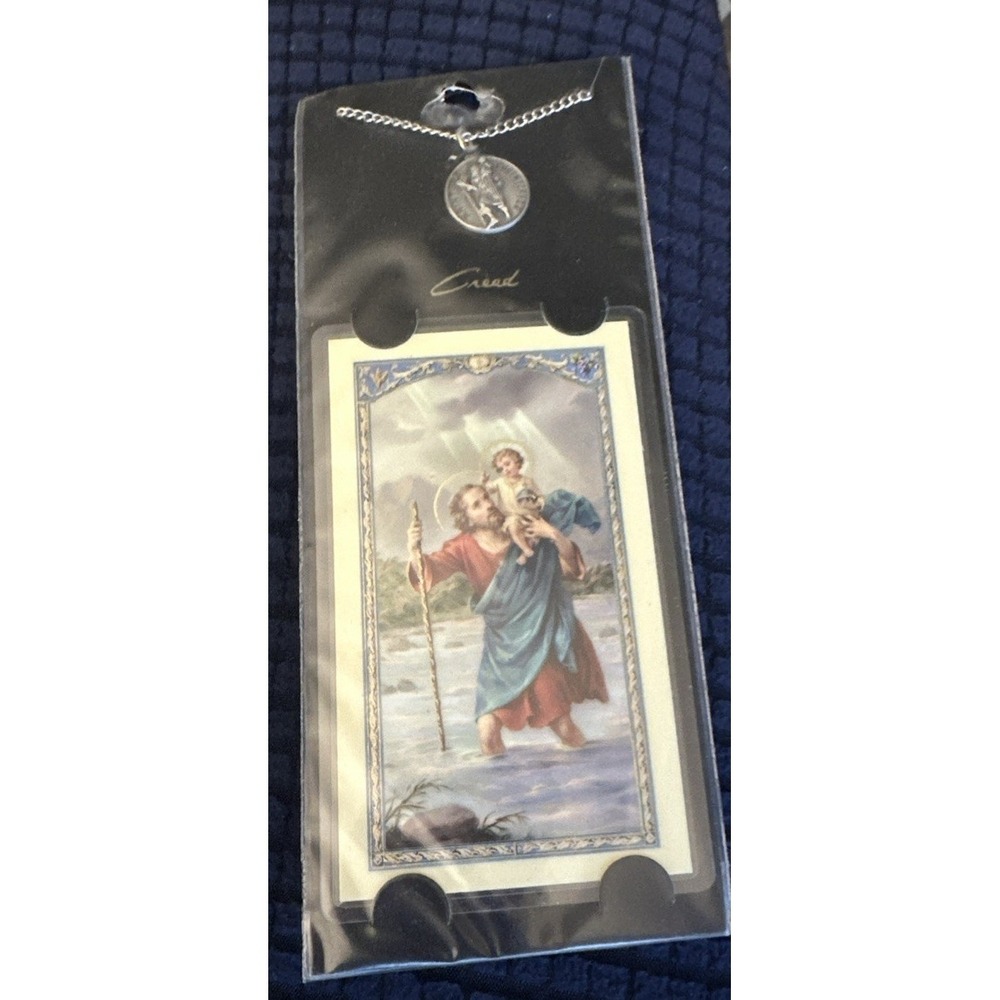 Saint Christopher Medal/Chain And Laminated Holy Card - New In Package
